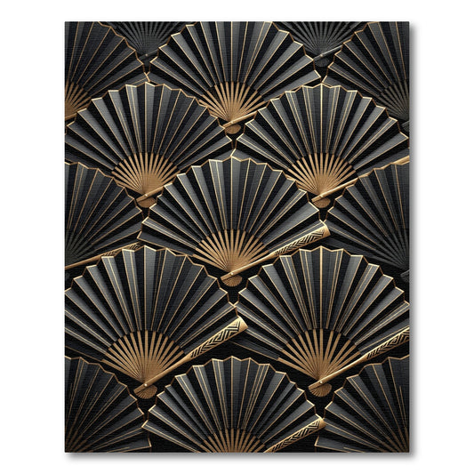 Black Gold Fan Art Deco Rug