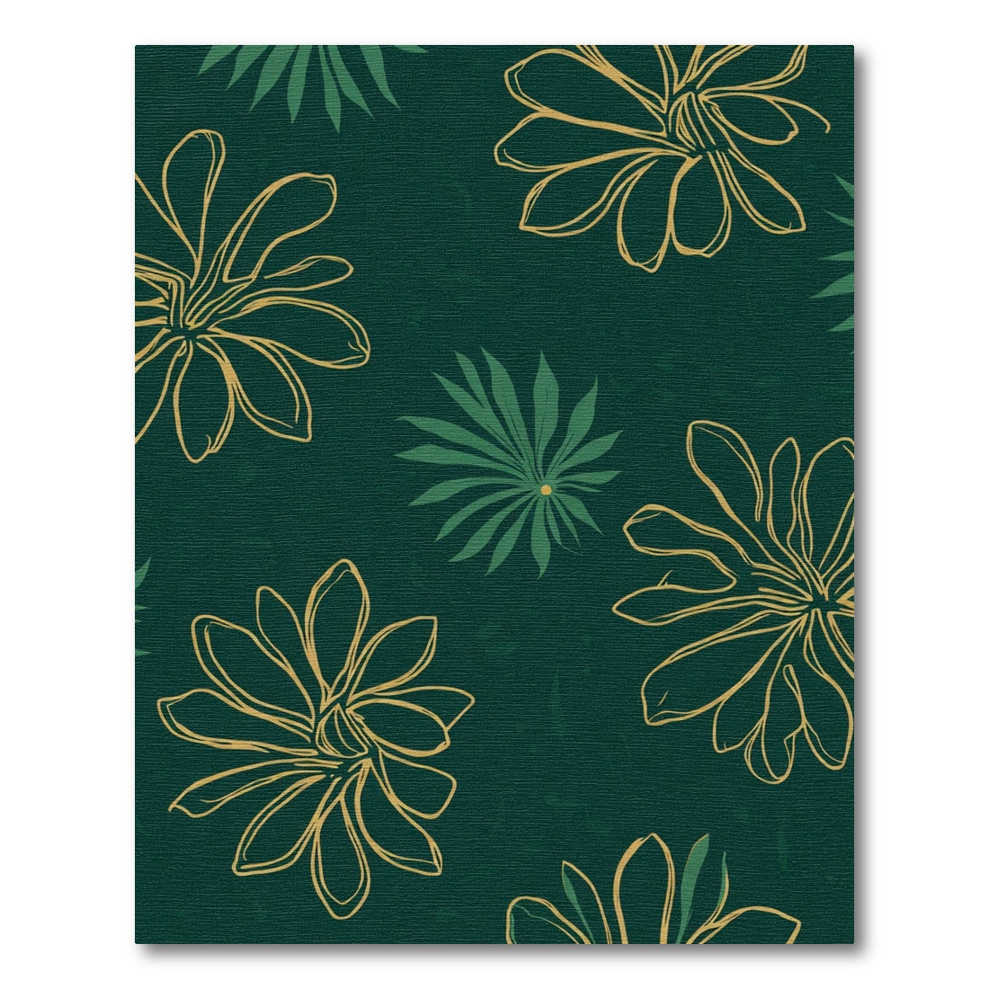 Deep Green Floral Outline Rug