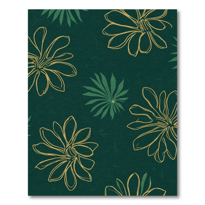Deep Green Floral Outline Rug
