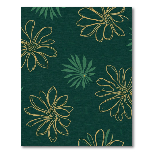 Deep Green Floral Outline Rug