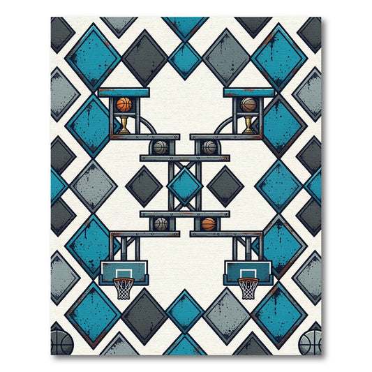 Industrial Teal Basketball Diamond Geometric Rug