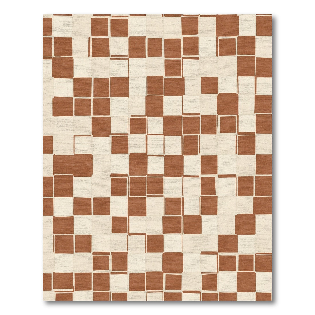 Earthy Brown Checked Grid Rug