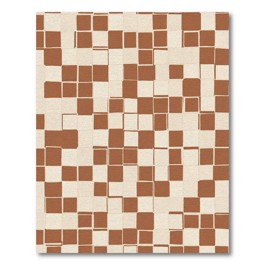 Earthy Brown Checked Grid Rug