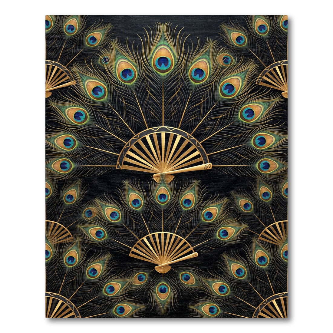 Elegant Gold Peacock Fan Art Deco Rug