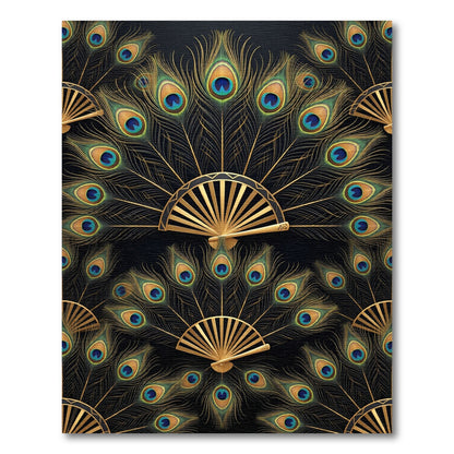Elegant Gold Peacock Fan Art Deco Rug