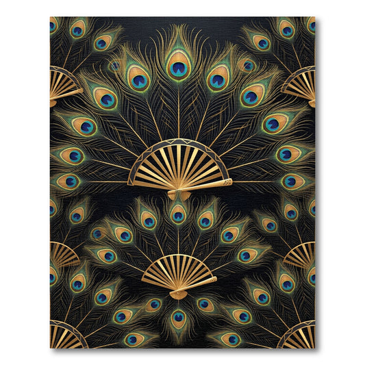 Elegant Gold Peacock Fan Art Deco Rug