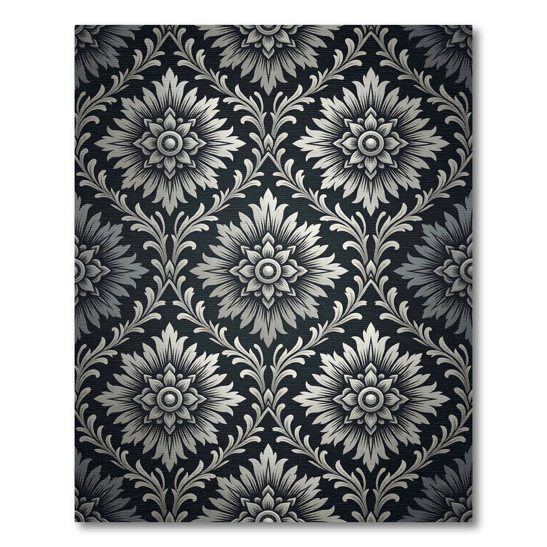 Ornate Silver Floral Scroll Rug