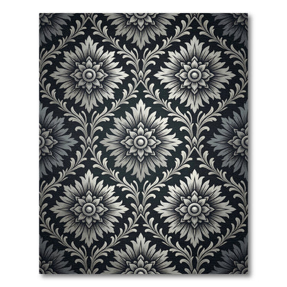 Ornate Silver Floral Scroll Rug
