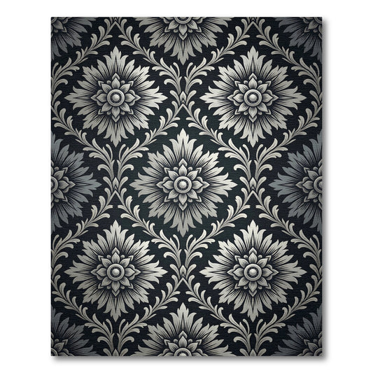 Ornate Silver Floral Scroll Rug