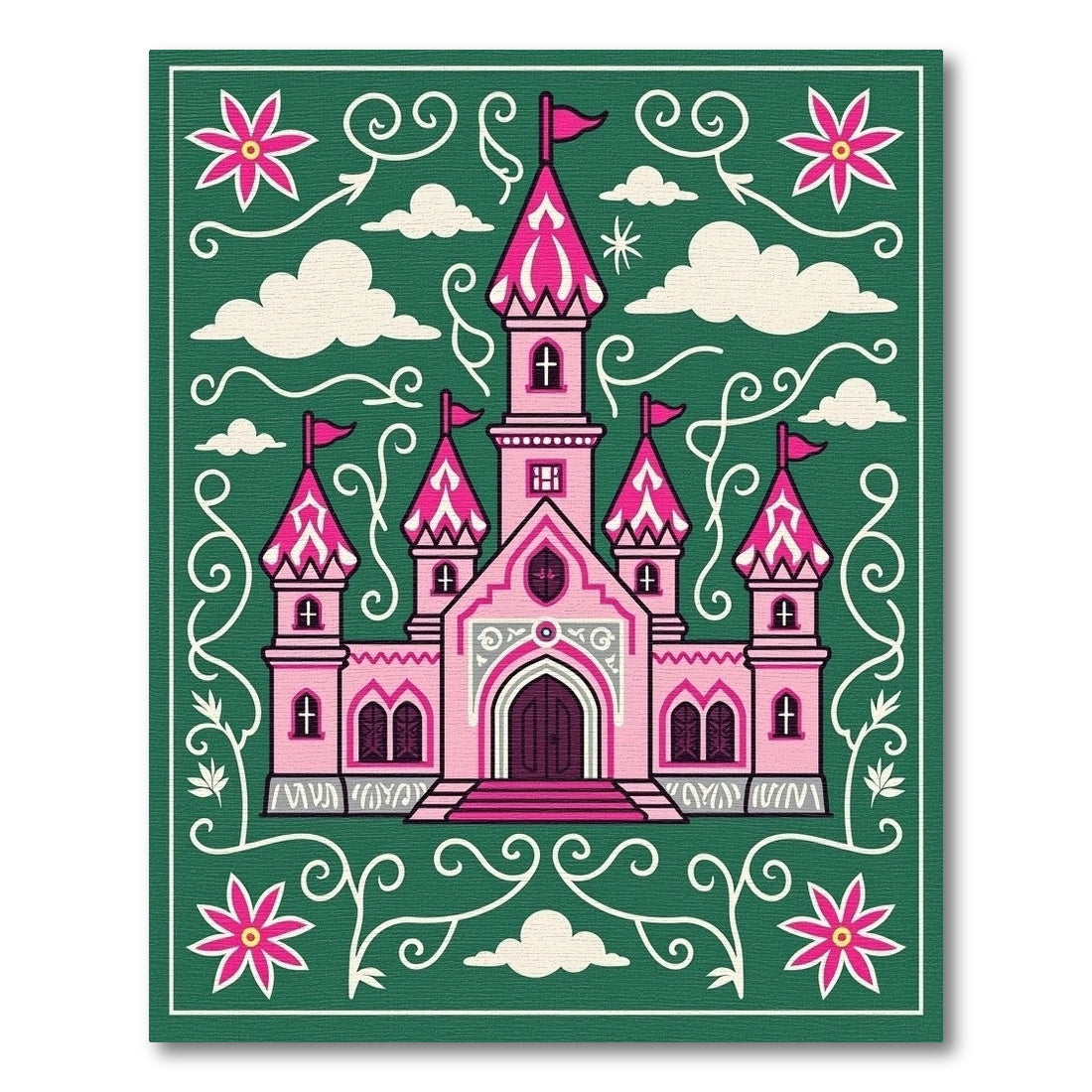 Pink Castle With Green Nature Swirl Rug