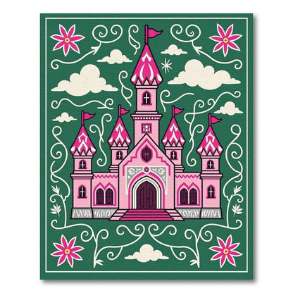 Pink Castle With Green Nature Swirl Rug