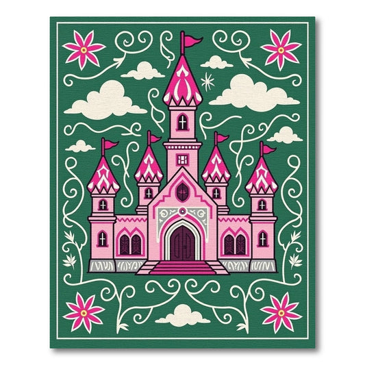 Pink Castle With Green Nature Swirl Rug