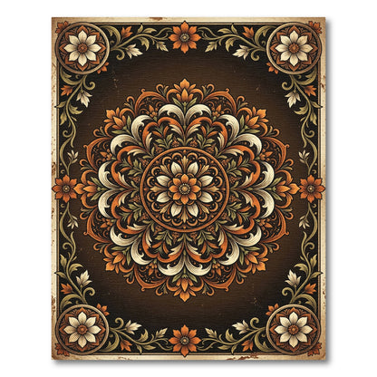 Earthy Amber Floral Medallion Scroll Rug