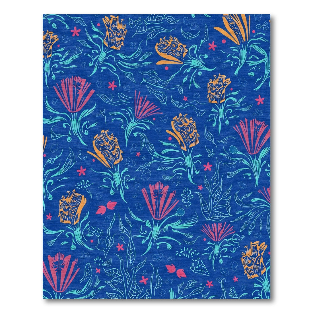 Blue Coral Orange Floral Garden Rug
