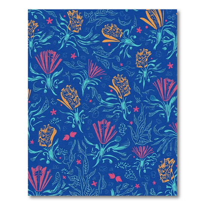 Blue Coral Orange Floral Garden Rug