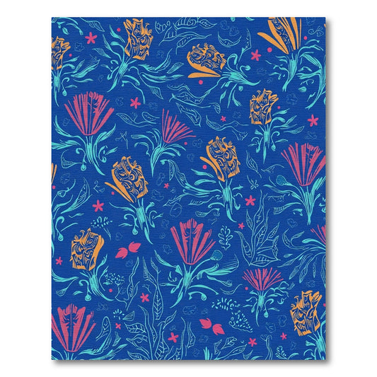 Blue Coral Orange Floral Garden Rug