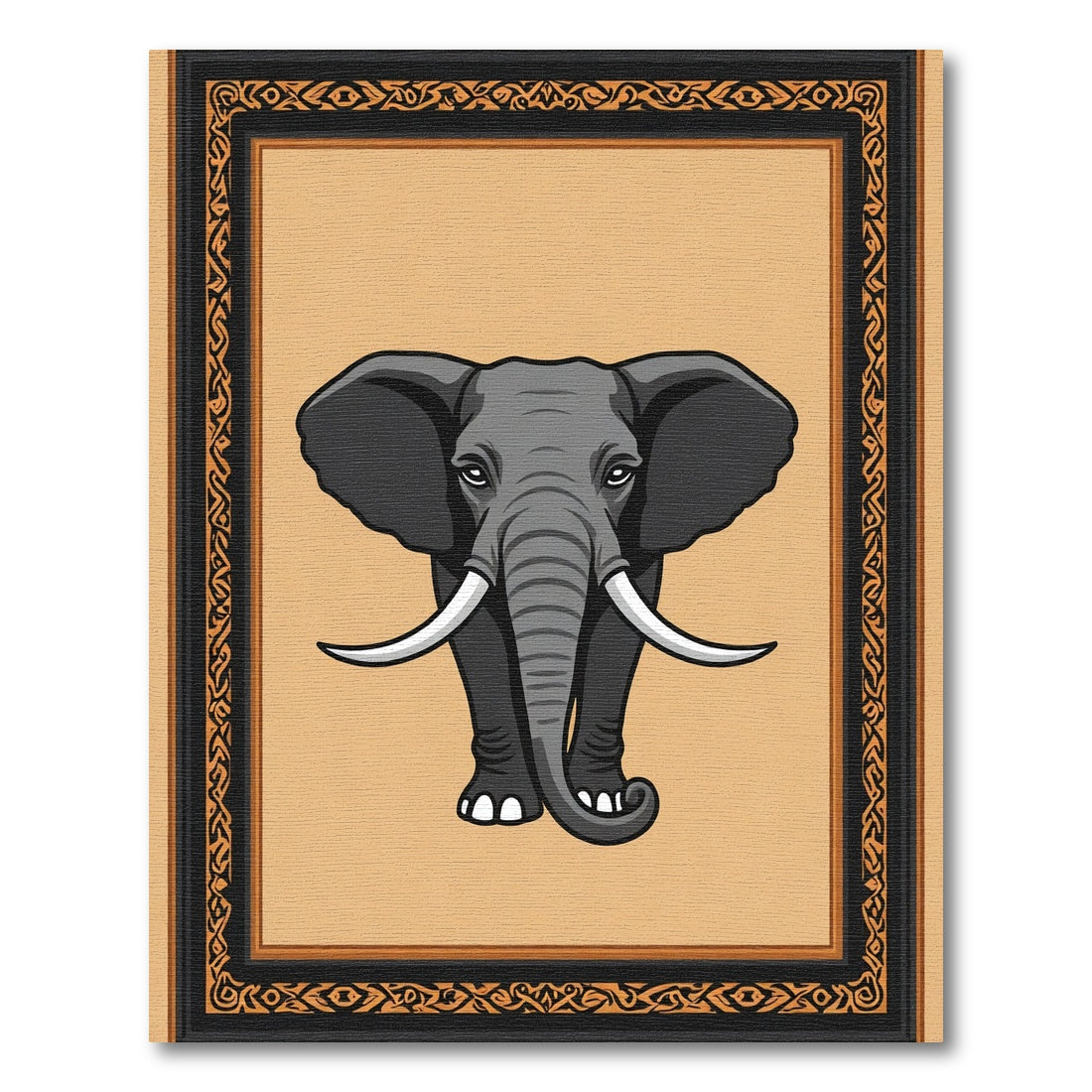 Majestic Gray Elephant Tribal Frame Rug