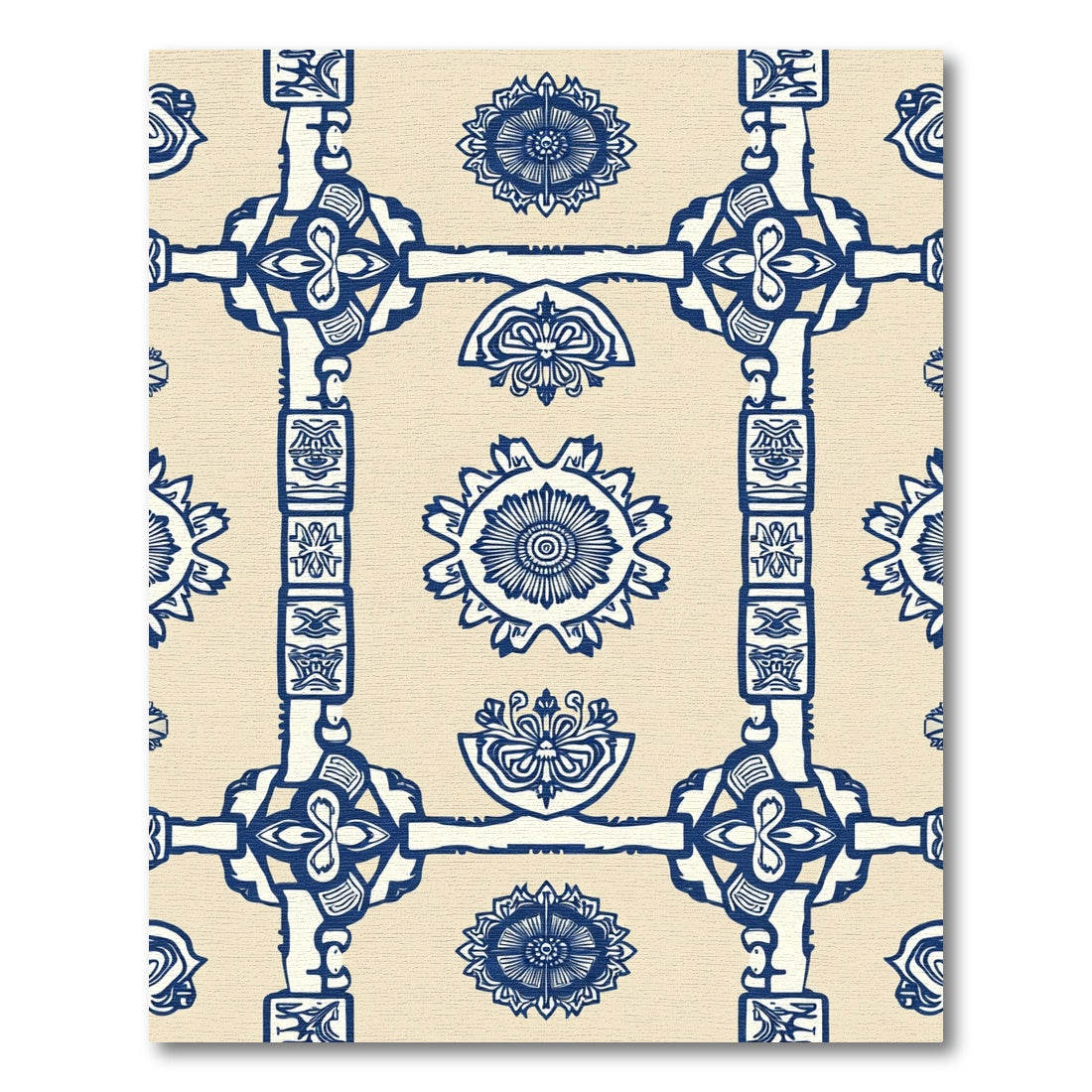 Indigo Blue Symmetry Medallion Tapestry Rug