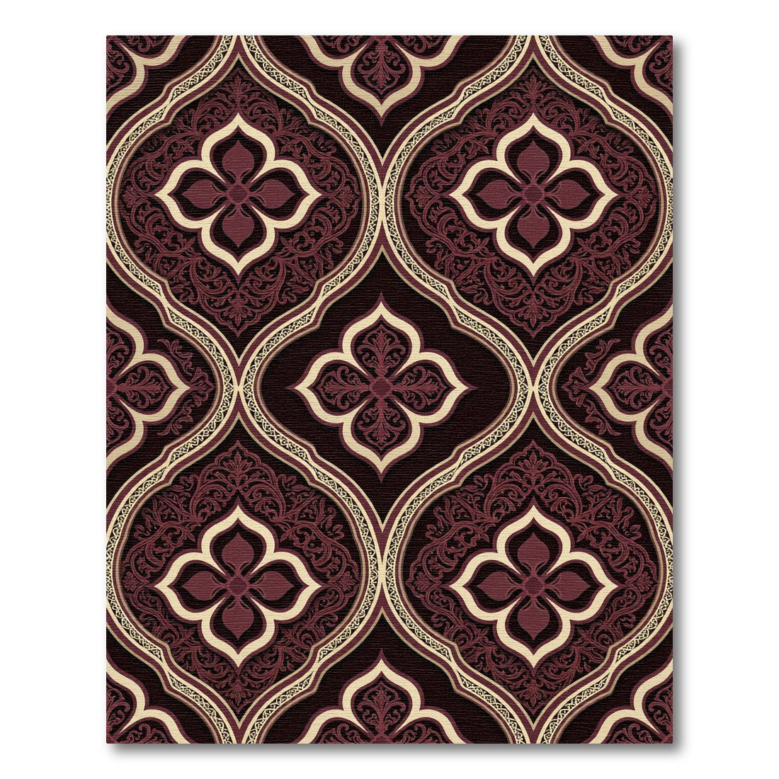 Damask Crimson Quatrefoil Floral Medallion Rug