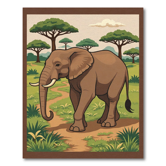 Brown Elephant Walking African Savannah Pathway Rug