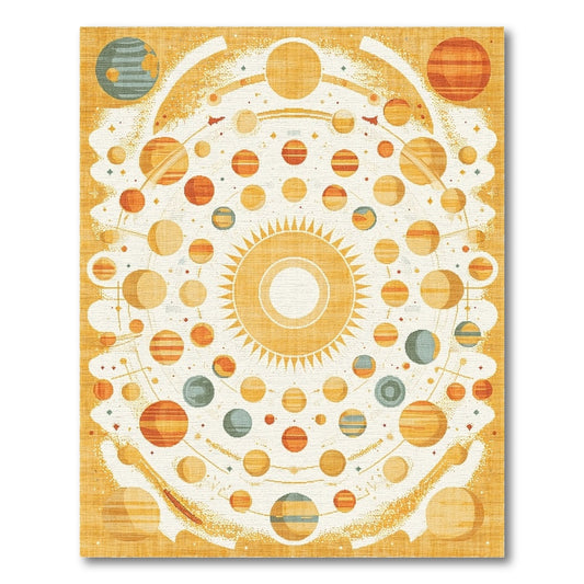 Golden Solar System Mandala Rug