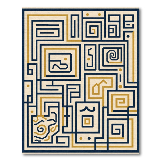Navy Gold Labyrinth Geometric Harmony Rug
