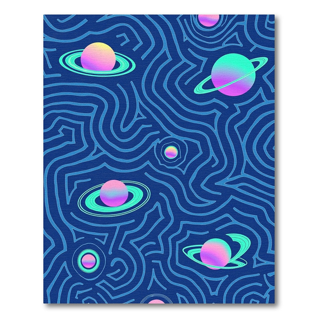 Navy Wavy Cosmic Ringed Planets Rug