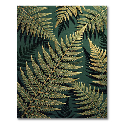 Golden Fern Foliage Botanical Emerald Rug