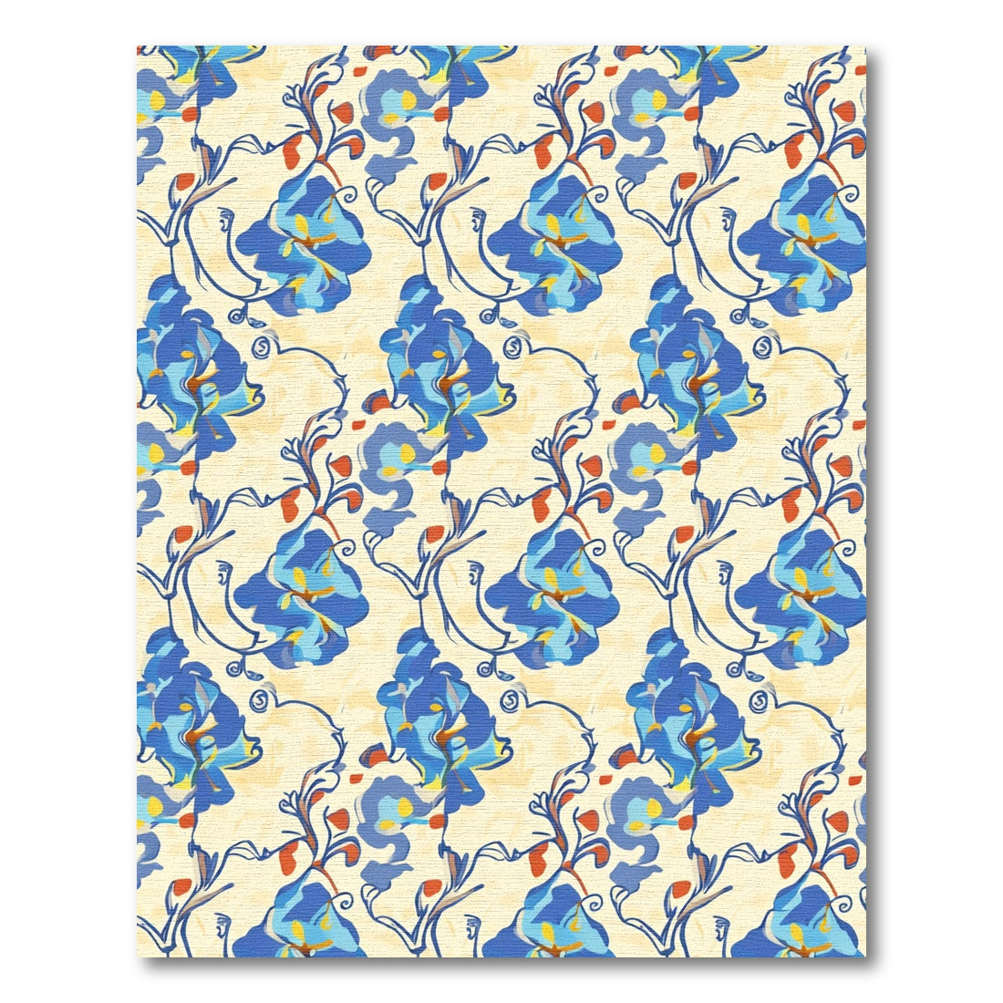 Blue Floral Vine Cream Background Rug