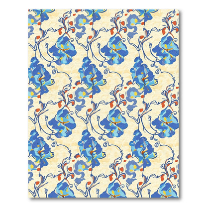 Blue Floral Vine Cream Background Rug