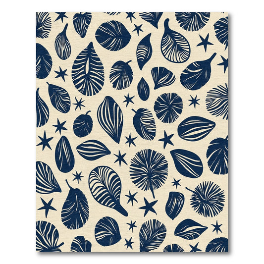 Navy Blue Leaf Star Scattered Rug