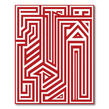 Bold Red Geometric Maze Lines Rug