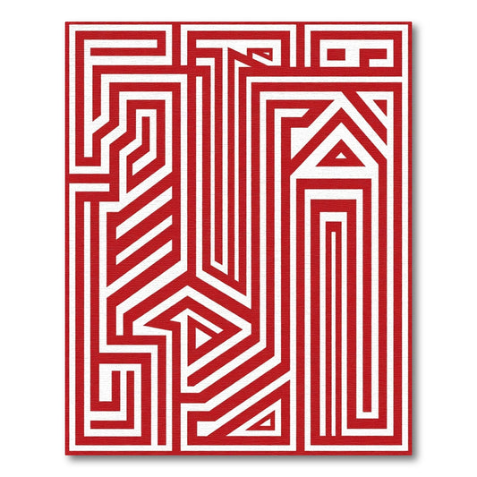 Bold Red Geometric Maze Lines Rug