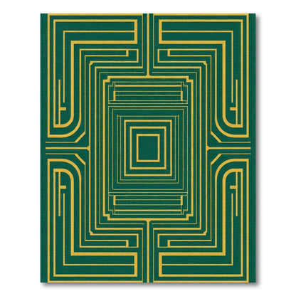 Green Gold Geometric Overlay Rug