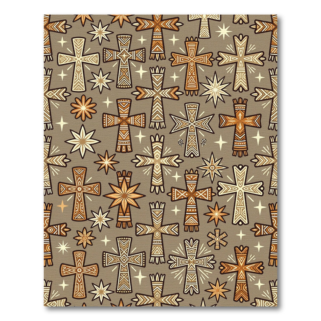 Rustic Cross Starburst Earth Tones Rug