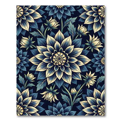 Elegant Navy and Cream Dhalia Floral Rug