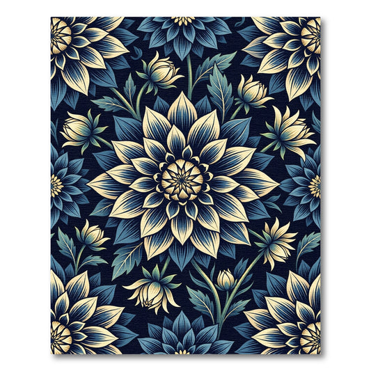 Elegant Navy and Cream Dhalia Floral Rug