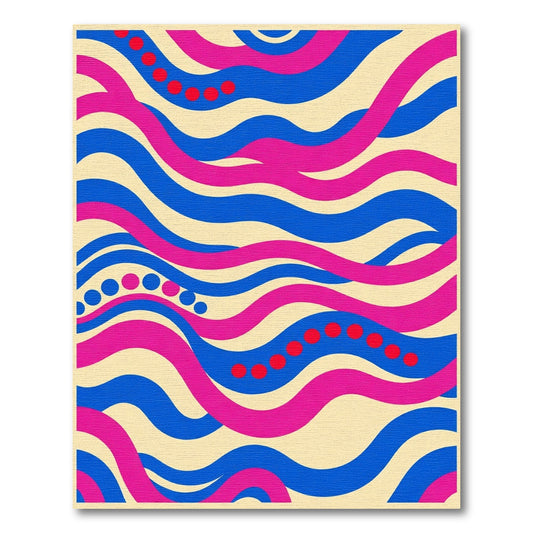 Retro Blue Pink Wave Dot Rug