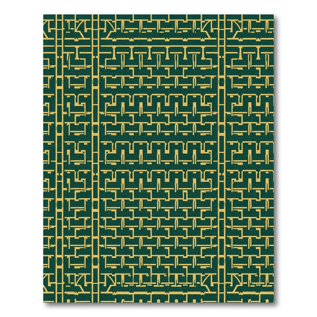 Deep Emerald Gold Geometric Labyrinth Rug