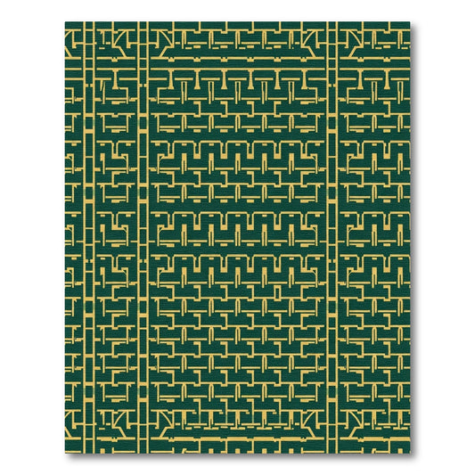 Deep Emerald Gold Geometric Labyrinth Rug