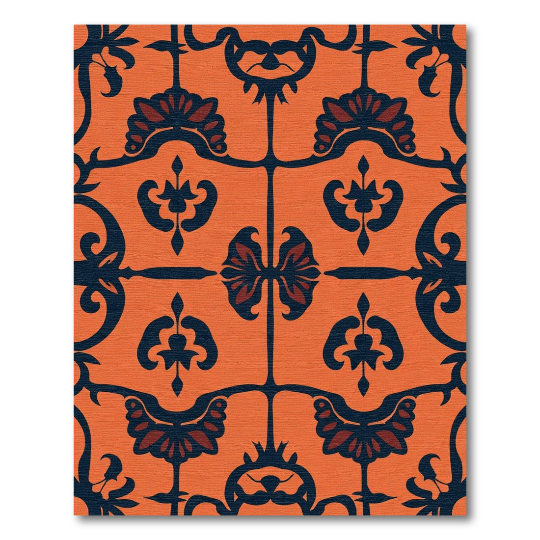 Burnt Orange Indigo Floral Medallions Rug
