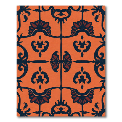Burnt Orange Indigo Floral Medallions Rug