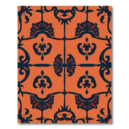 Burnt Orange Indigo Floral Medallions Rug