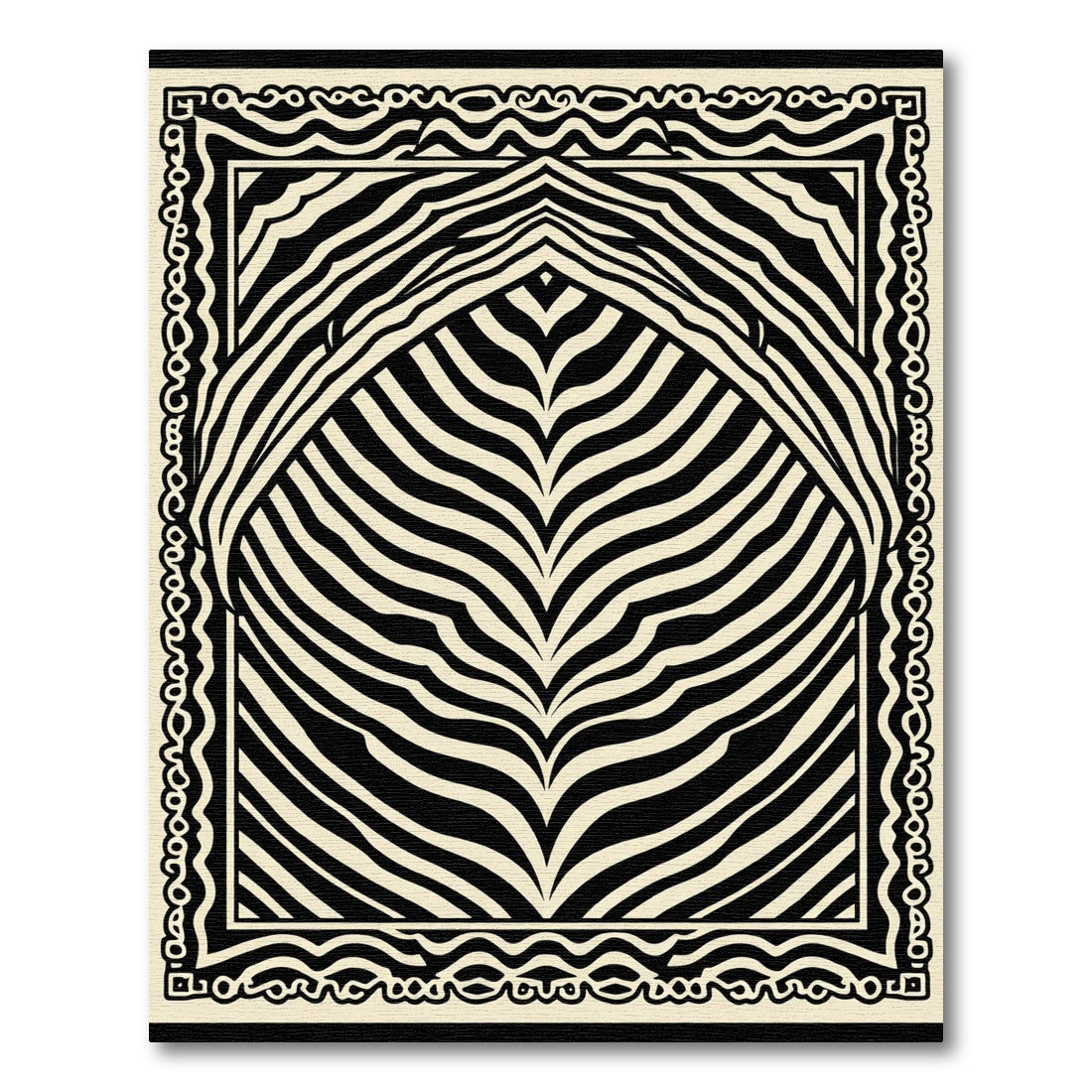 Black Cream Striped Arch Border Rug