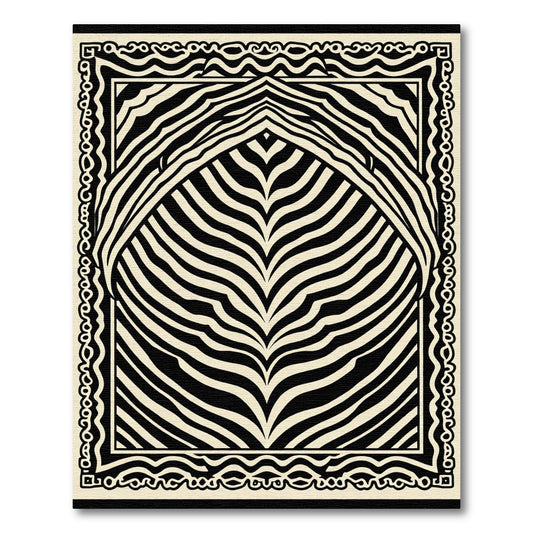 Black Cream Striped Arch Border Rug