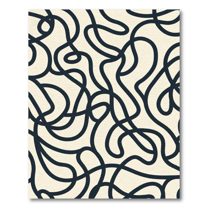 Cream Navy Swirling Abstract Lines Rug
