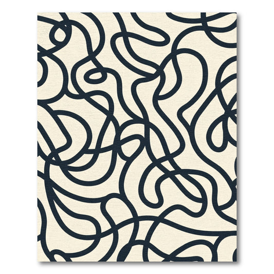 Cream Navy Swirling Abstract Lines Rug