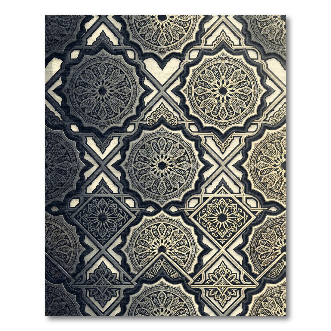 Gold and Charcoal Geometric Medallion Rug