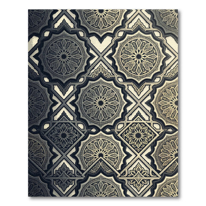 Gold and Charcoal Geometric Medallion Rug