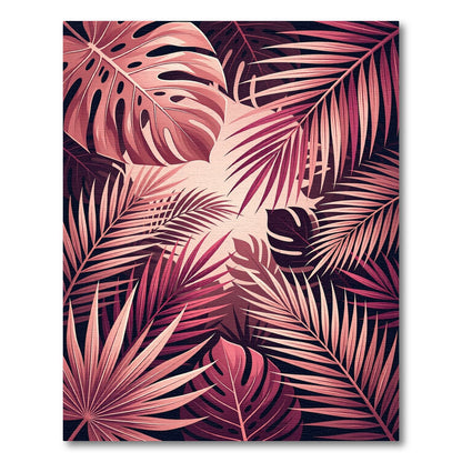 Rose Pink Tropical Jungle Leaves Rug